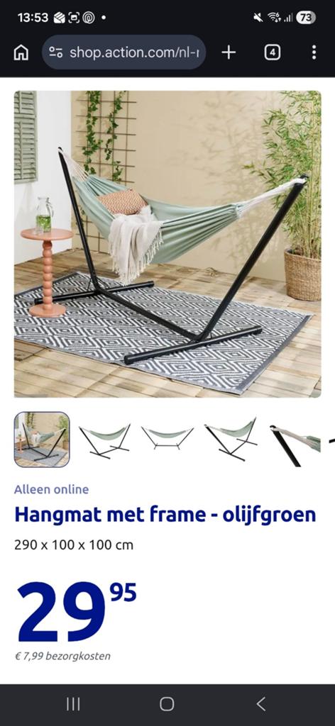 Hangmat met frame en mat - Olijfgroen, Ophalen of Verzenden, Zo goed als nieuw, Met standaard, Eenpersoons