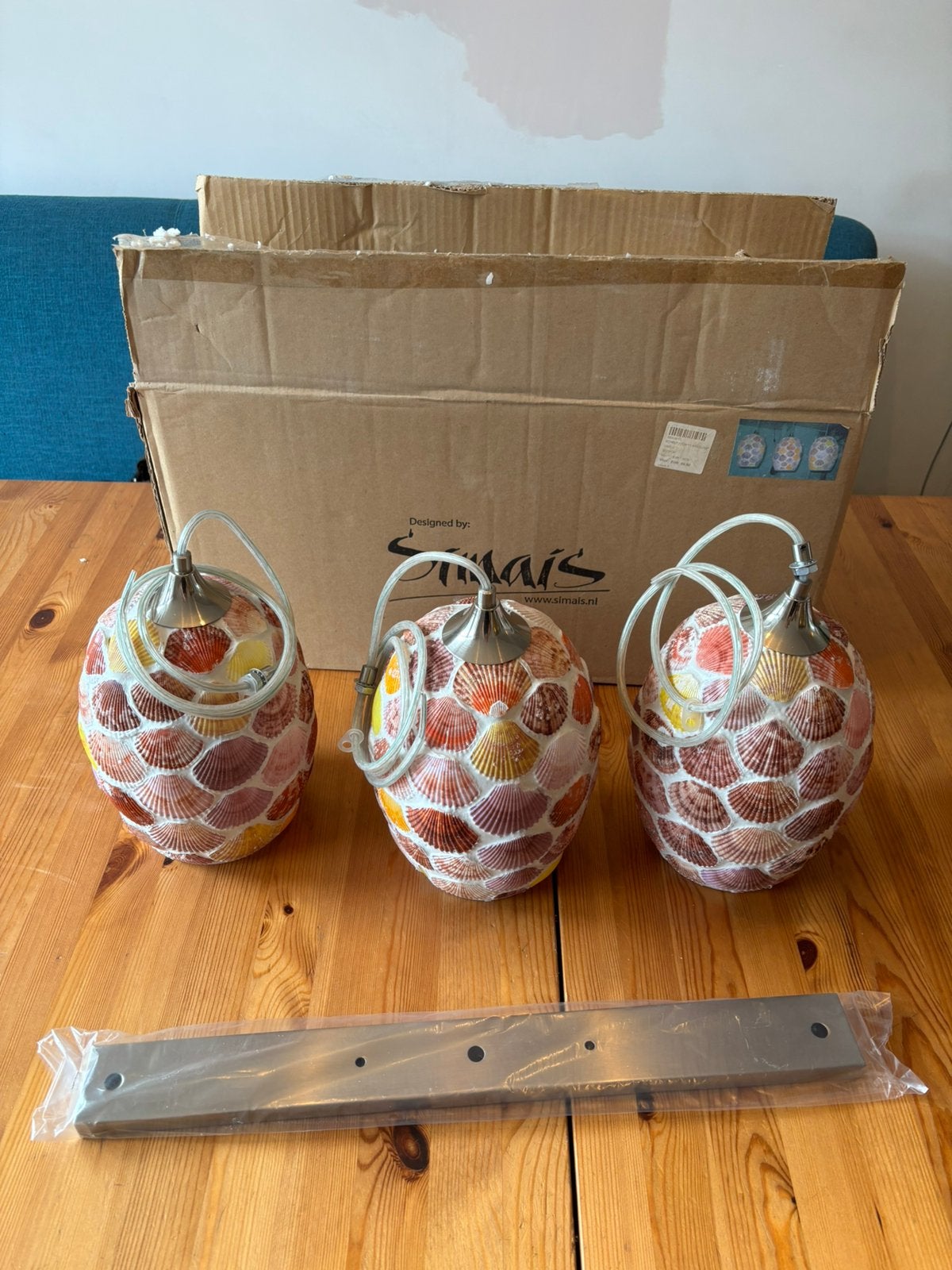 Simais 3-lichts hanglamp met echte schelpen – compleet, Huis en Inrichting, Ophalen of Verzenden, Nieuw