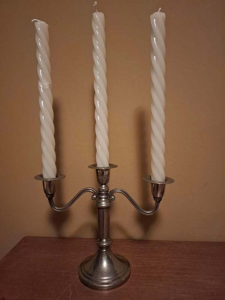Elegante zilverkleurige kandelaar met 3 armen, Antiek en Kunst, Ophalen of Verzenden