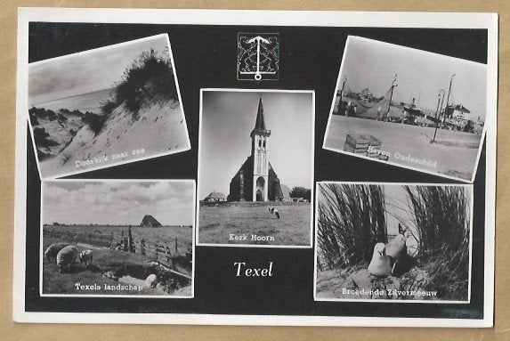 Oude ansichtkaart Texel: Duin, Kerk Hoorn, Oude Schild., Ophalen of Verzenden, Voor 1920, Gelopen, Waddeneilanden