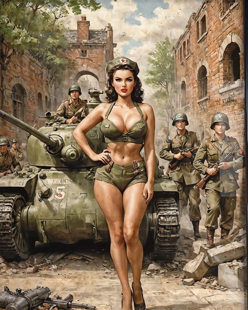 Koopje! Sexy Leger USA WW2 Pin up Tank poster in lijst, Verzenden, Landmacht, Amerika, Foto of Poster
