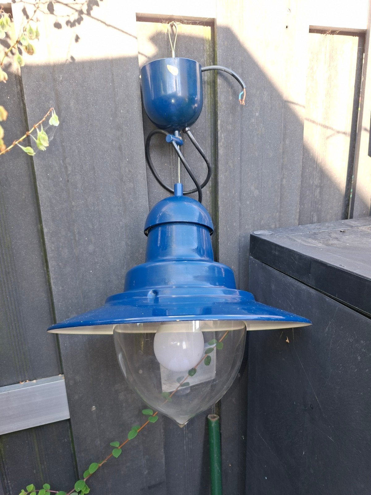 Blauwe vintage schipperslamp/hanglamp, Gebruikt, Metaal, E27 (groot), Vintage, Retro