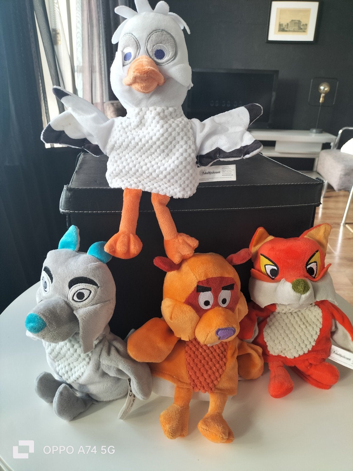 4 Fabeltjeskrant handpoppen, Oranje, Overige merken, Overige karakters, Ophalen of Verzenden