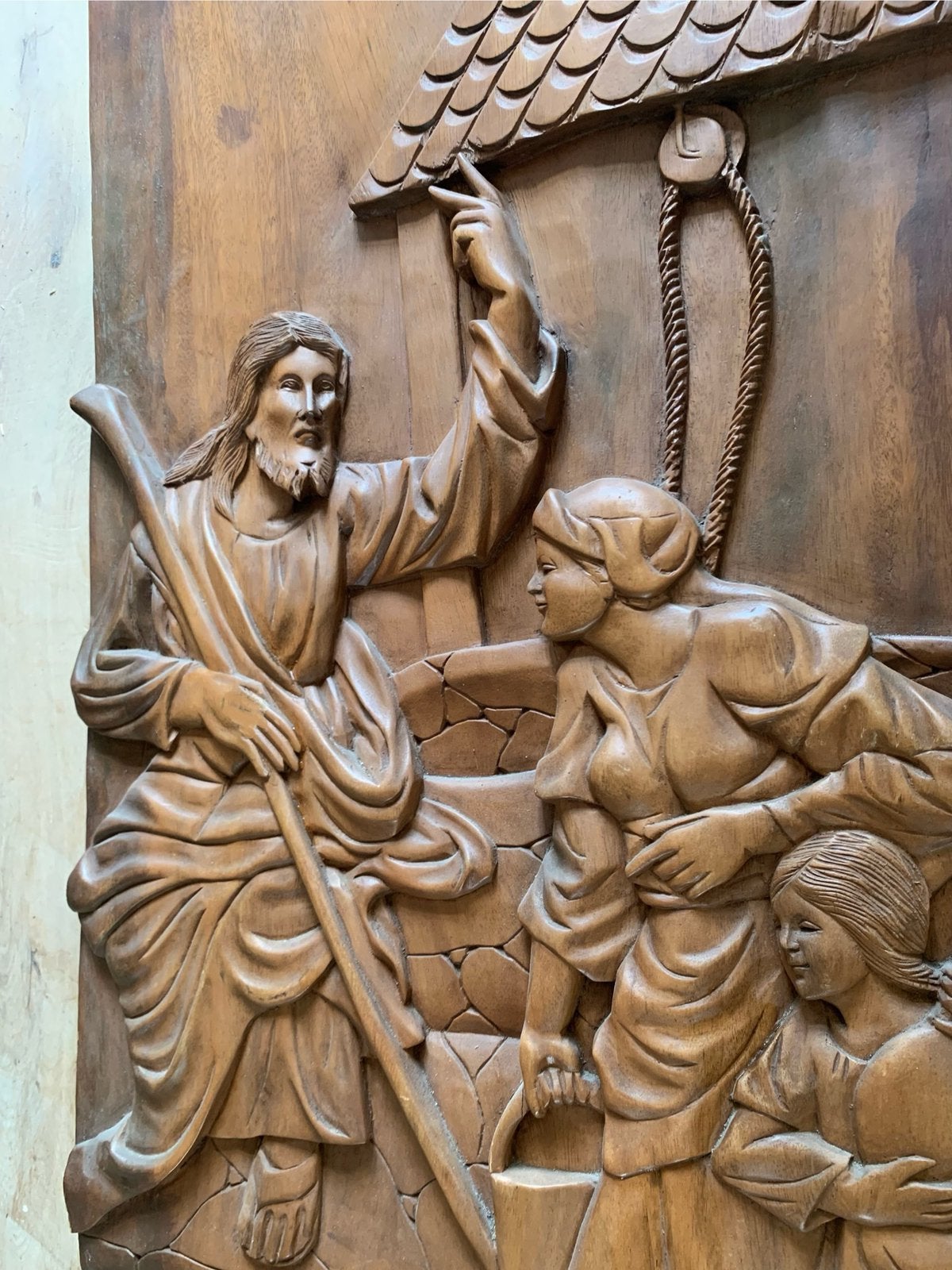 Groot antiek Eiken houten relief handgesneden ca 1895, Ophalen of Verzenden