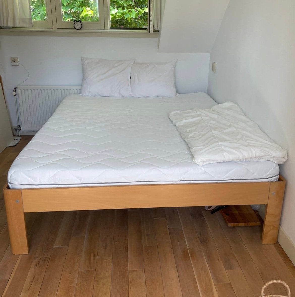 Auping Auronde beuken 160x200x48cm - seniorenhoogte, Huis en Inrichting, Slaapkamer | Bedden, Ophalen, Gebruikt, Beige, Tweepersoons