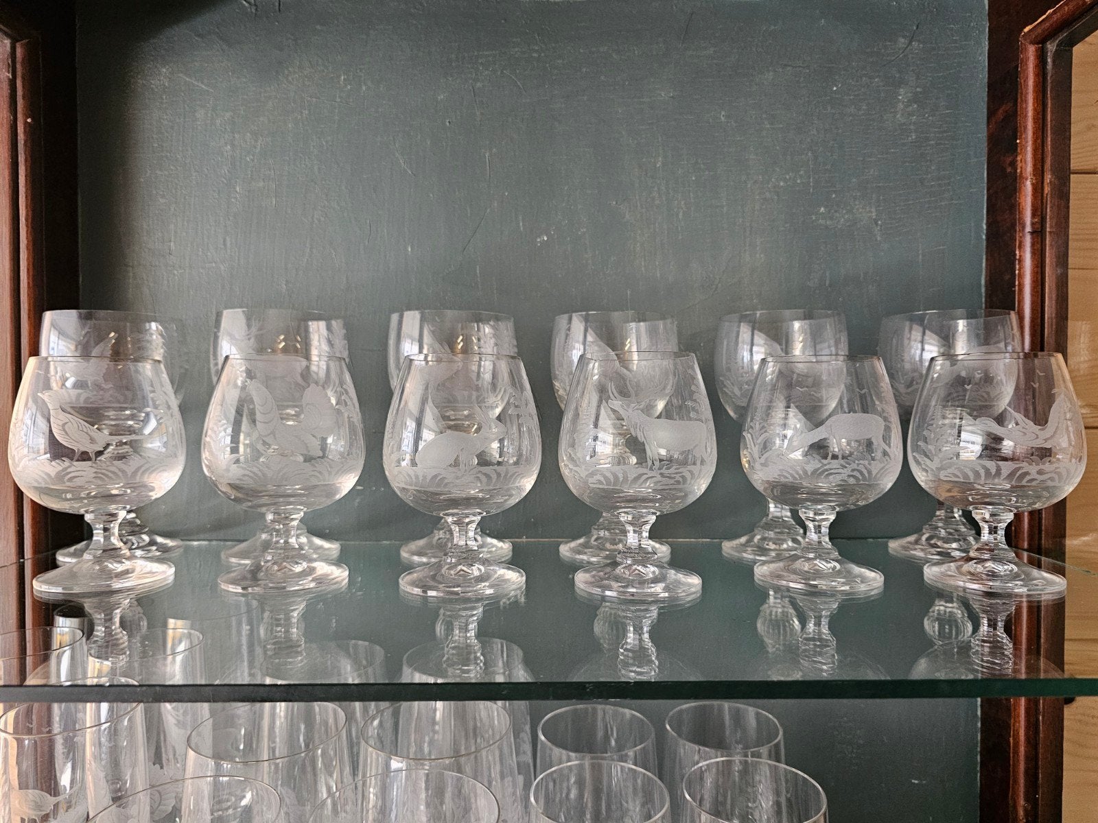 Gegraveerde kristallen glazen set van Spiegelau, Antiek en Kunst, Antiek | Glas en Kristal, Ophalen of Verzenden