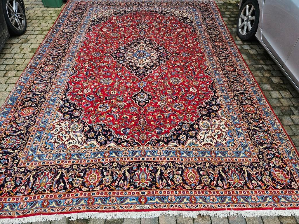 Handgeknoopt perzisch tapijt kashan 450x323, Crème, Perzisch, Vof Slats Antiek, 200 cm of meer