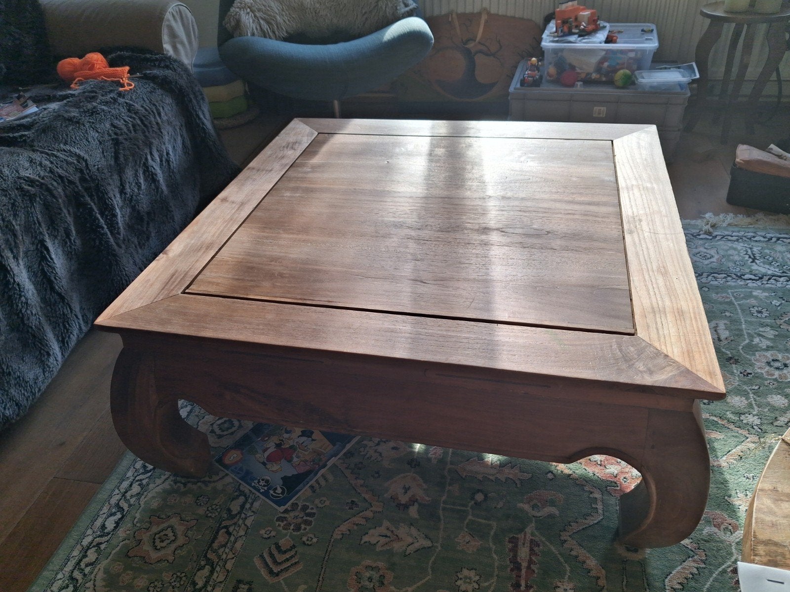 Massieve houten opium salontafel 90x90x40 cm, Ophalen, Gebruikt, 50 tot 100 cm, 5 – 50
