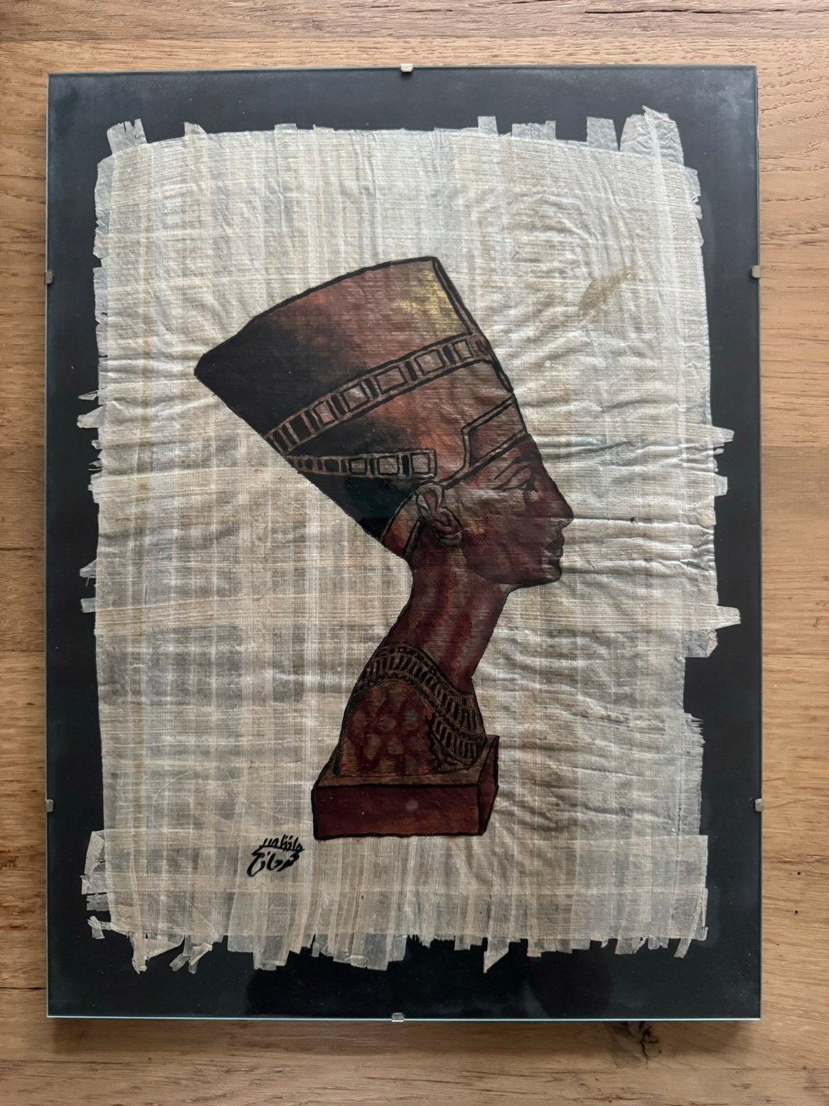 Egyptische Papyrus Kunst: Nefertiti & Farao Scène, Antiek en Kunst, Ophalen of Verzenden
