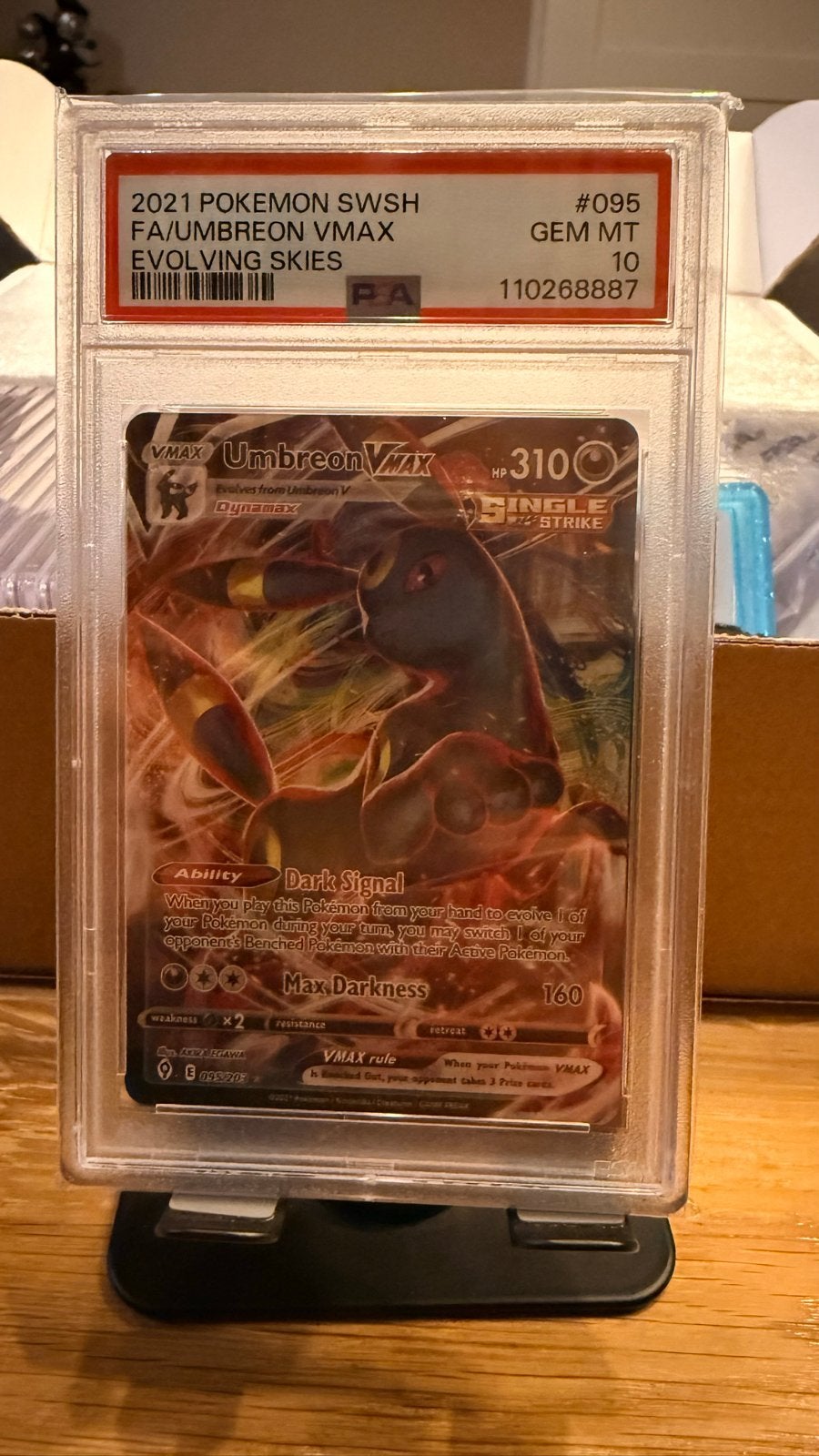 Pokémon Umbreon VMAX 095 Evolving Skies PSA 10, Ophalen, Zo goed als nieuw, Losse kaart