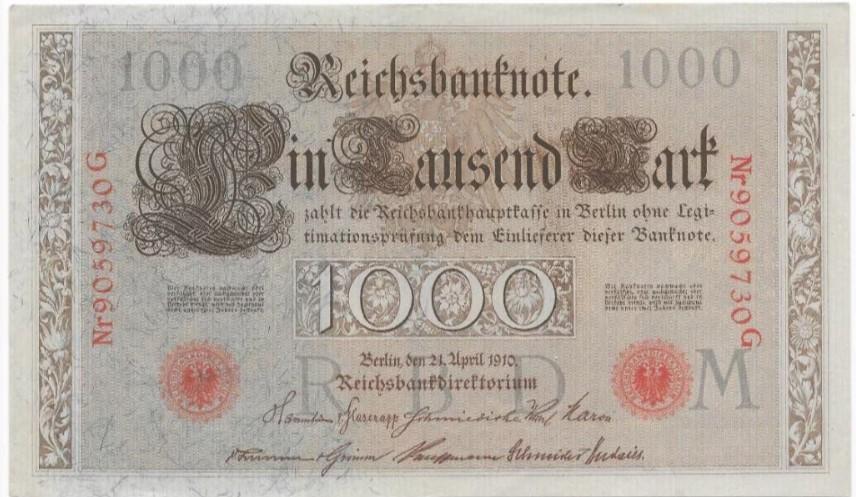 1000 Mark 1910 Reichsbanknote; two red seals  30G, Verzenden, Duitsland, Los biljet
