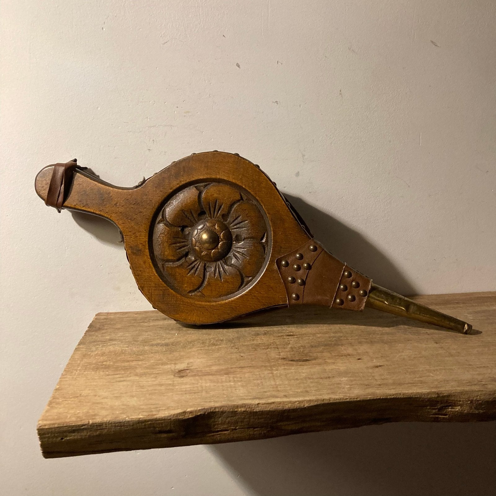Vintage Blaasbalg Haardbalg Hout Leer Messing ca. 1900, Antiek en Kunst, Ophalen of Verzenden