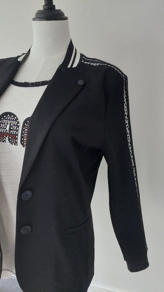 Zwarte EsQualo blazer met strepen en motief - Maat M / 38, Maat 38/40 (M), Zwart, Esqualo, Ophalen of Verzenden