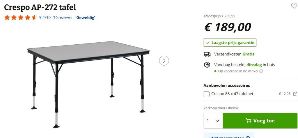 Crespo Campingtafel 120x80 (AP-272 ) Nieuwstaat!, Ophalen, Zo goed als nieuw, Campingtafel