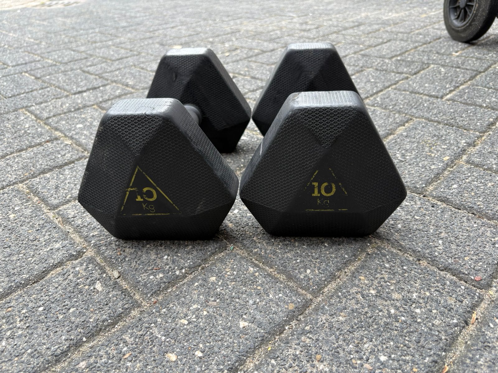 2 x 10 kg rubberen dumbbells gewichten, Dumbbell, Gebruikt, Ophalen of Verzenden, Rubber