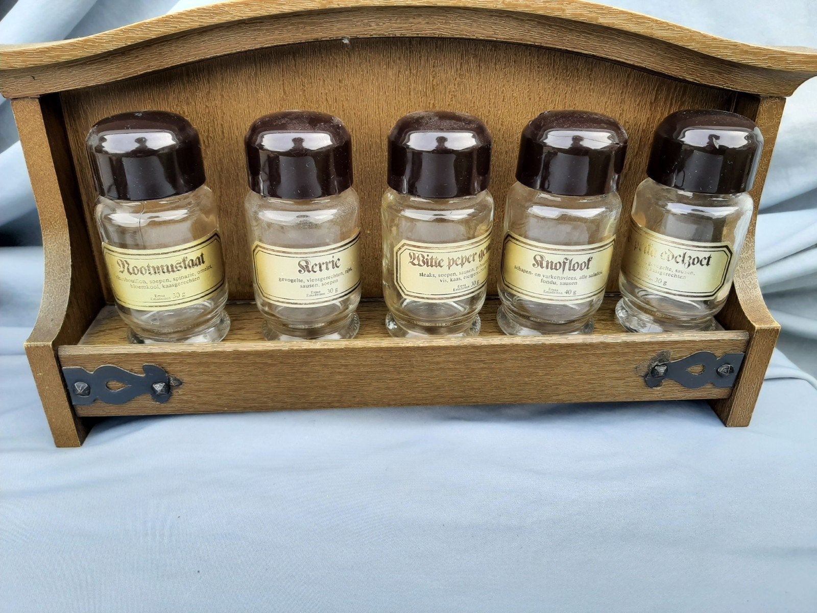 vintage kruidenrekje / hout met glazen potjes, Ophalen of Verzenden, Huis en Inrichting