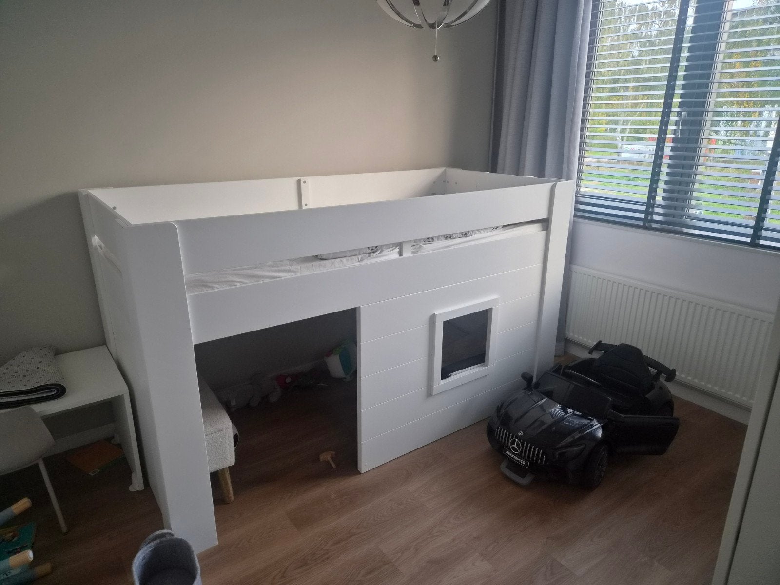 Wit halfhoogslaper bed met speelruimte, Ophalen, Gebruikt, 90 cm, Eenpersoons