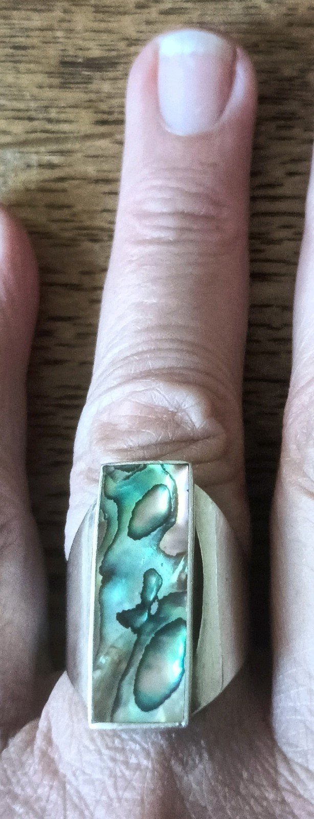 Schitterende Abalone ring met 925 zilver, Ophalen, 19 tot 20, Zo goed als nieuw, Dame of Heer