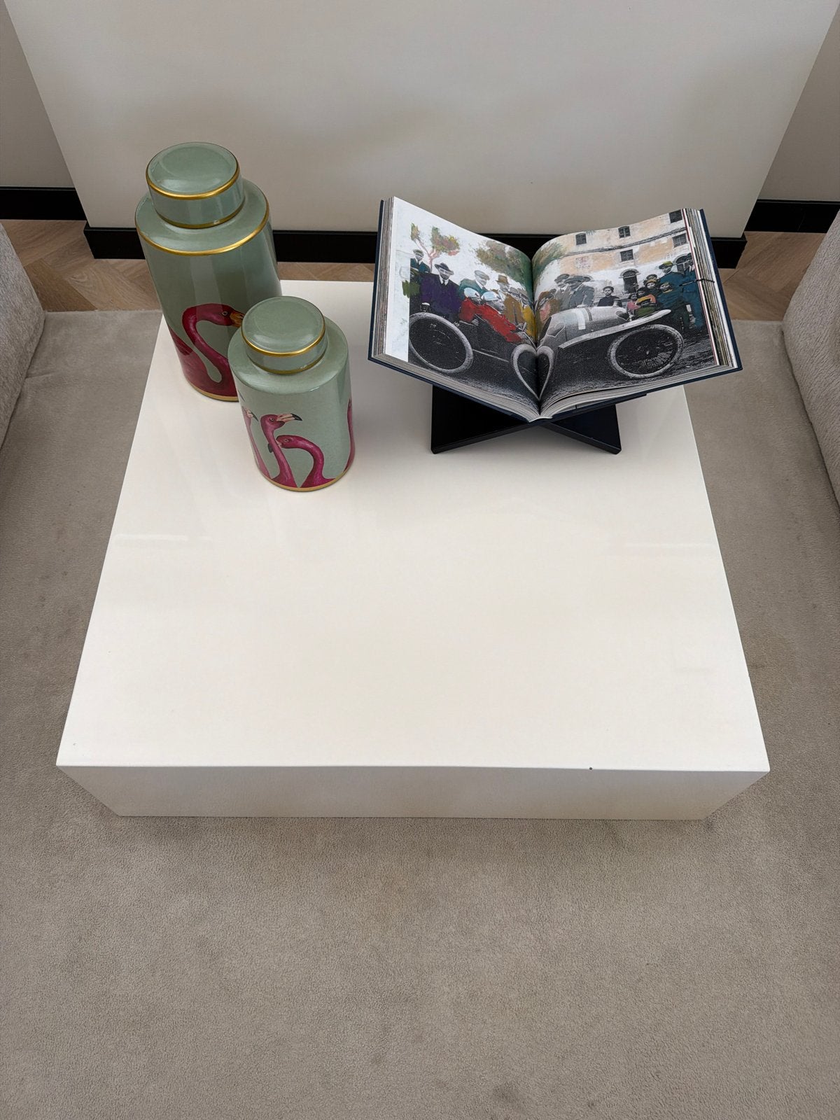 Moderne witte salontafel met opbergruimte, Ophalen, Overige materialen, Gebruikt, 100 tot 150 cm