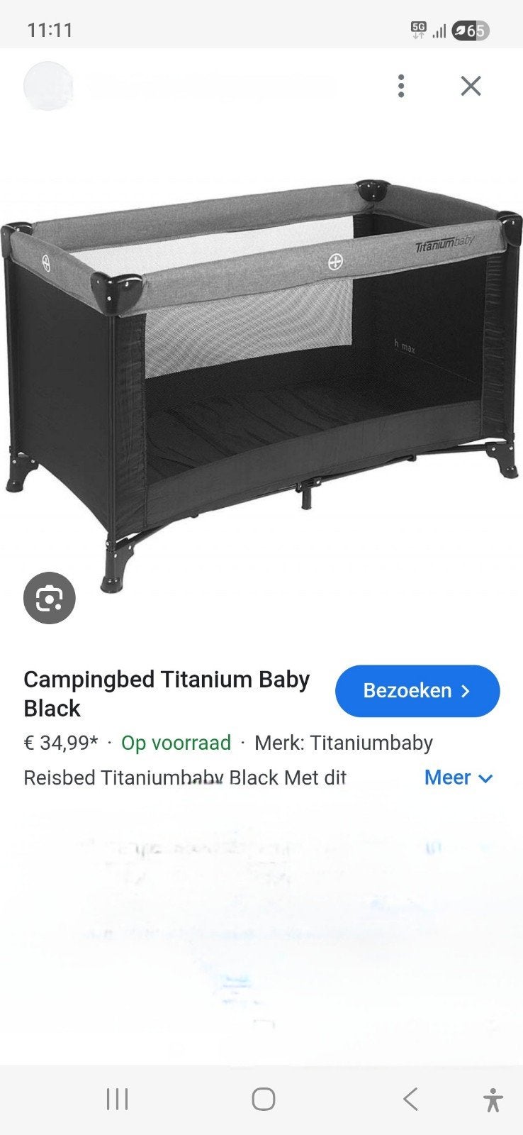 Campingbedje Titaniumbaby met extra dik matrasje, Ophalen, Zo goed als nieuw, Reisbedje
