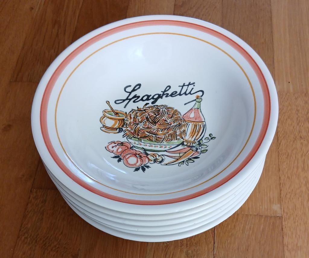 Vintage Spaghetti Borden Ironstone Made In Italy  6 Stuks, Ophalen of Verzenden