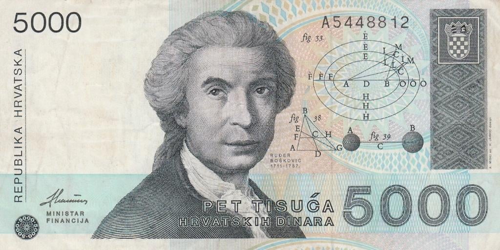 5000 Dinara Republika Hrvatska 1992, Ophalen of Verzenden, Joegoslavië, Los biljet