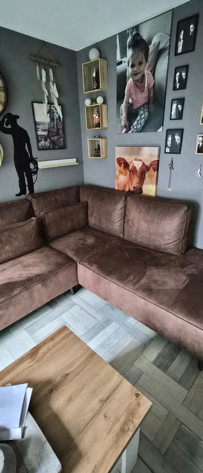 Comfortabele bruine hoekbank met chaise longue, Ophalen of Verzenden