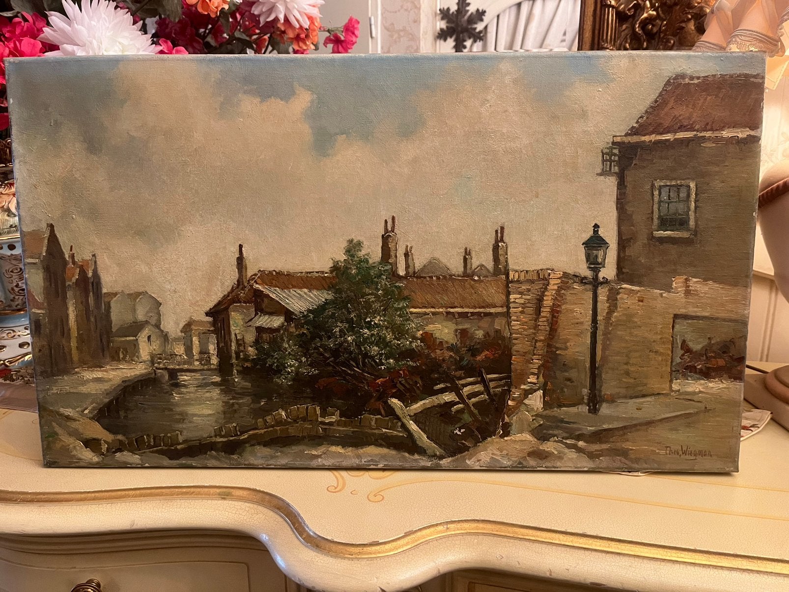 Antiek olieverf stadsgezicht schilderij, Antiek en Kunst, Kunst | Schilderijen | Klassiek, Ophalen