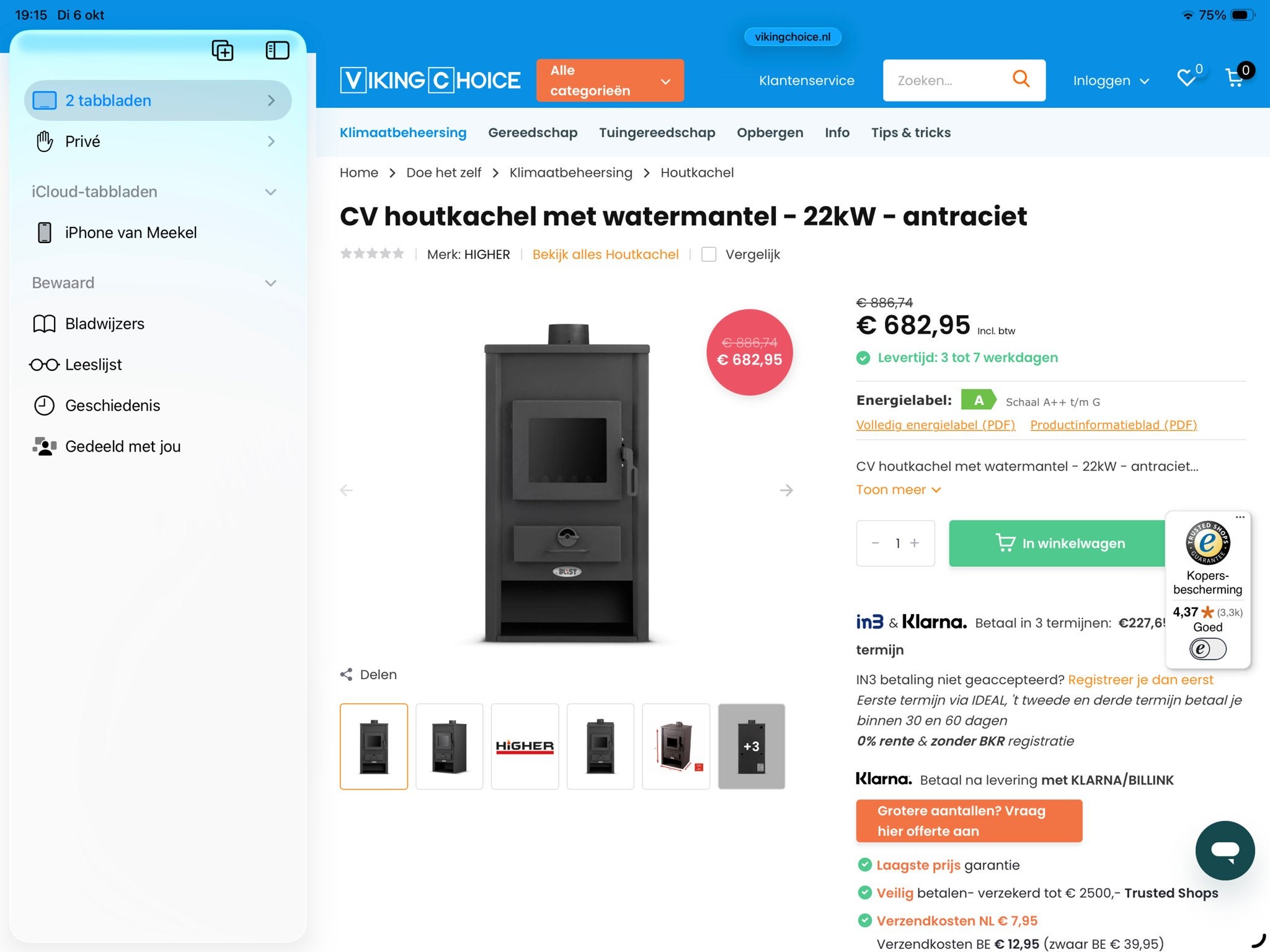 Nieuwe Viking Choice CV Houtkachel 22 kW met waterreservoir, Ophalen of Verzenden, Nieuw, Hout, Houtkachel