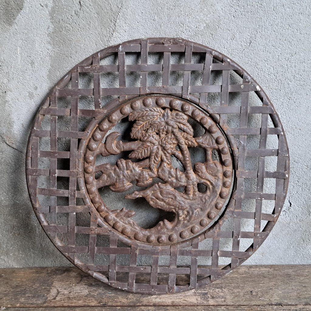 1x Brocante rond metalen/gietijzeren ornament ø 26cm *Etage3, Gebruikt, ., Ophalen of Verzenden, .