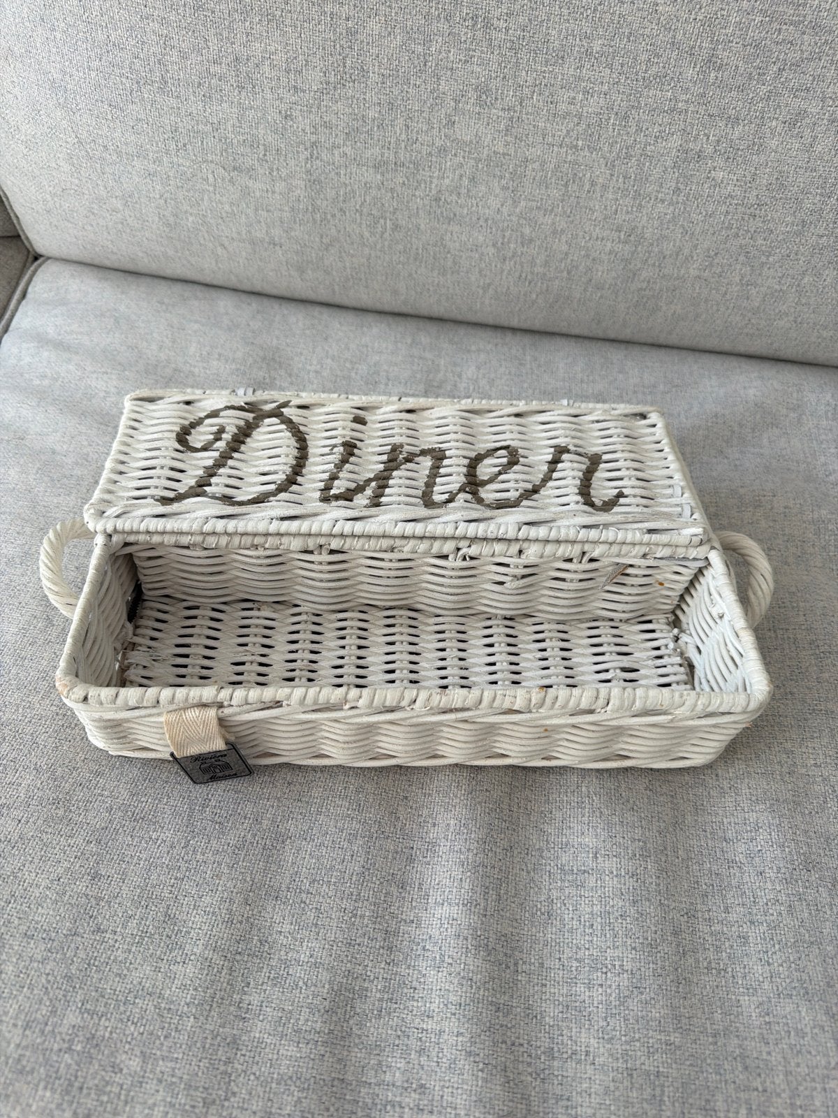 Riviera Maison Witte rieten bestek opbergmand, Ophalen, Overige materialen, Minder dan 50 cm, Gebruikt