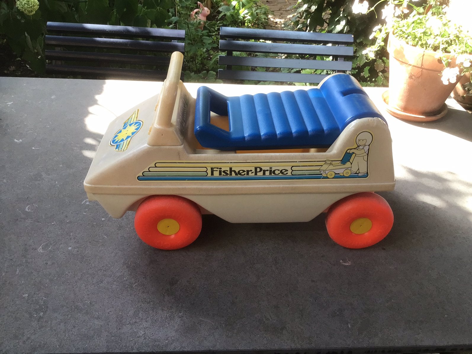 Fisher Price vintage loopauto 989 een wiel heeft in het, Ophalen of Verzenden, Gebruikt