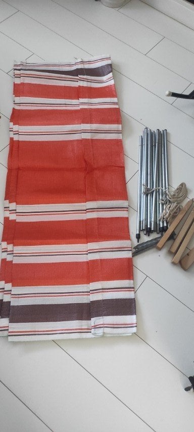 Vintage windscherm gestreept bruin oranje wit, Caravans en Kamperen, Ophalen of Verzenden, Gebruikt