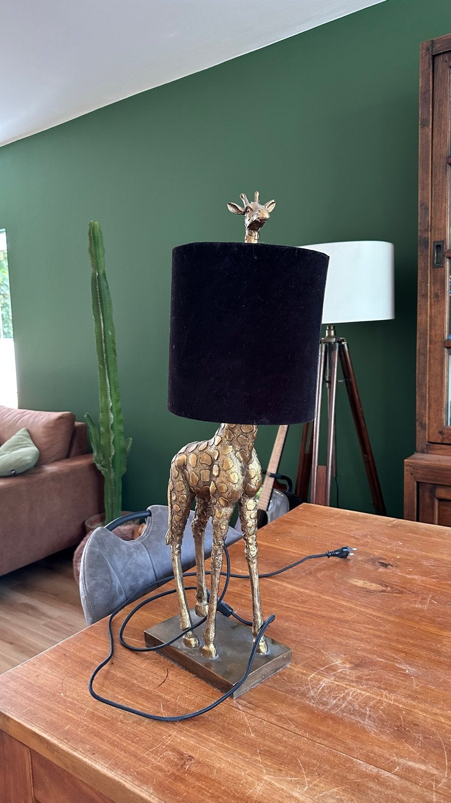 Trendy Giraffe Tafellamp met Zwarte Kap, Overige merken, Goud, E27 (groot), Met kap