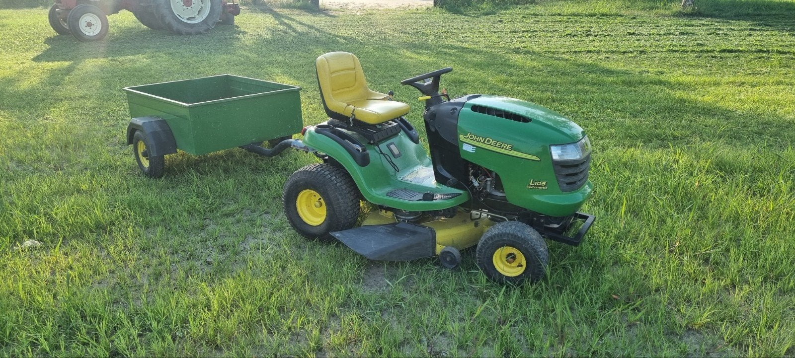 John deere l105 zitmaaier met aanhanger, Ophalen of Verzenden, Gebruikt