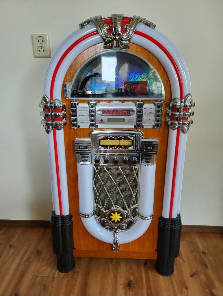 SPOED: Zgan  retro Jukebox, verlichting en goed geluid., Ophalen of Verzenden, Zo goed als nieuw, 1970 tot heden, Overige merken
