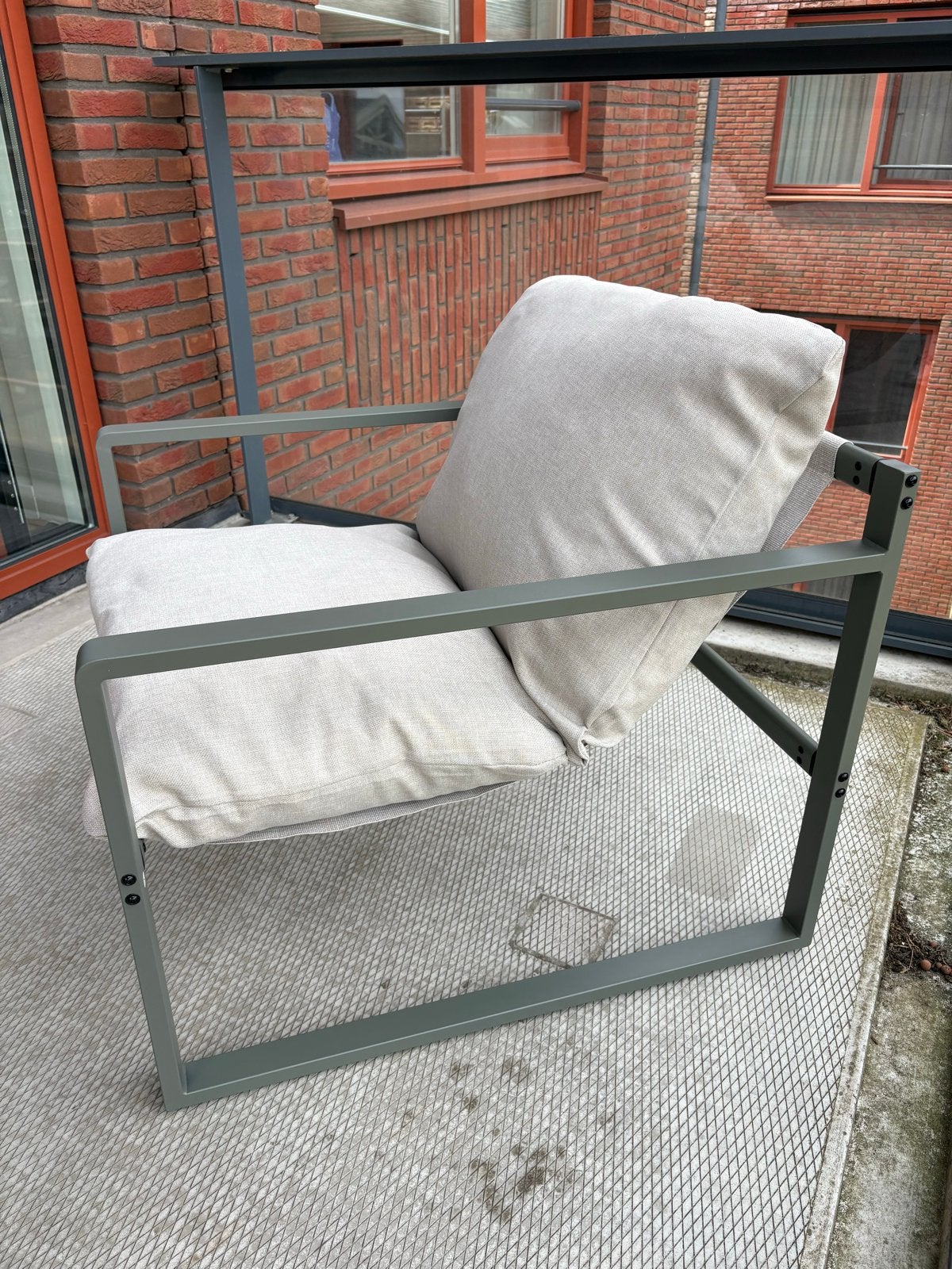 Loungestoel balkon/ tuin. groen/beige staal - Nieuw, Tuin en Terras, Tuinsets en Loungesets, Aluminium, Zo goed als nieuw, Loungeset