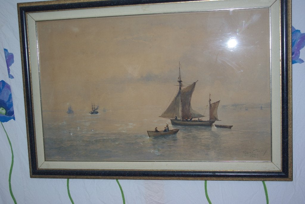 Zeil schepen op zee ( Edwin Toovey. 1879, Ophalen of Verzenden, Gedateerd, Maritiem / water