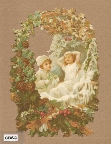 Winterkrans met kinderen poezieplaatjes 5048, Verzamelen, Ophalen of Verzenden