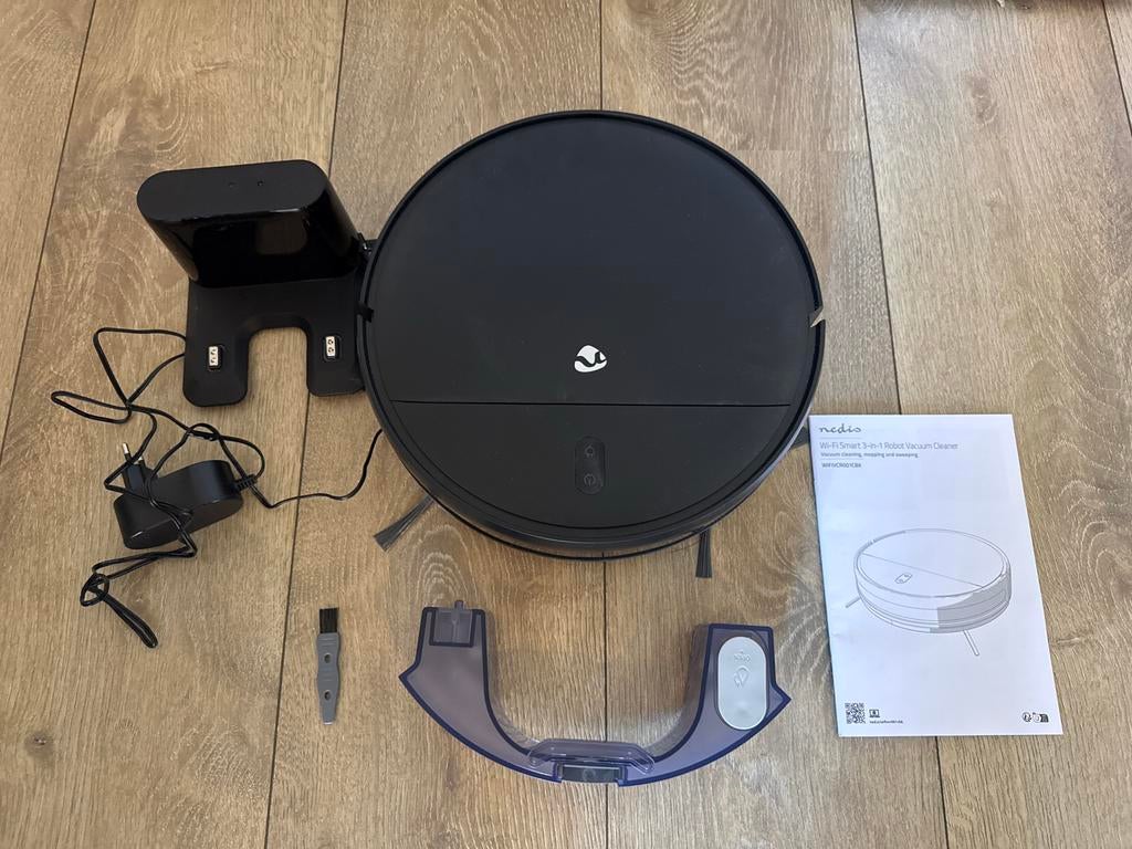 Nedis robot stofzuiger en dweil WIFIVCR001CBK, Verzenden, Zo goed als nieuw, Reservoir, Robotstofzuiger