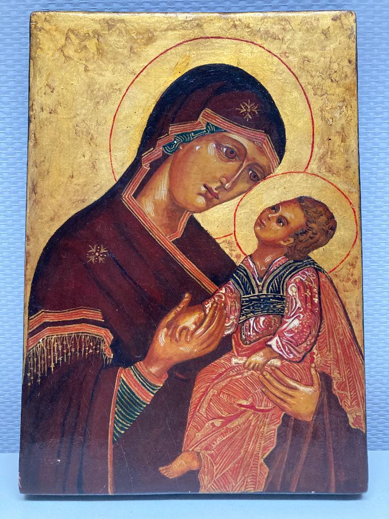 Handgeschilderde Byzantijnse icoon – Madonna met Kind, Antiek en Kunst, Antiek | Religie, Ophalen of Verzenden