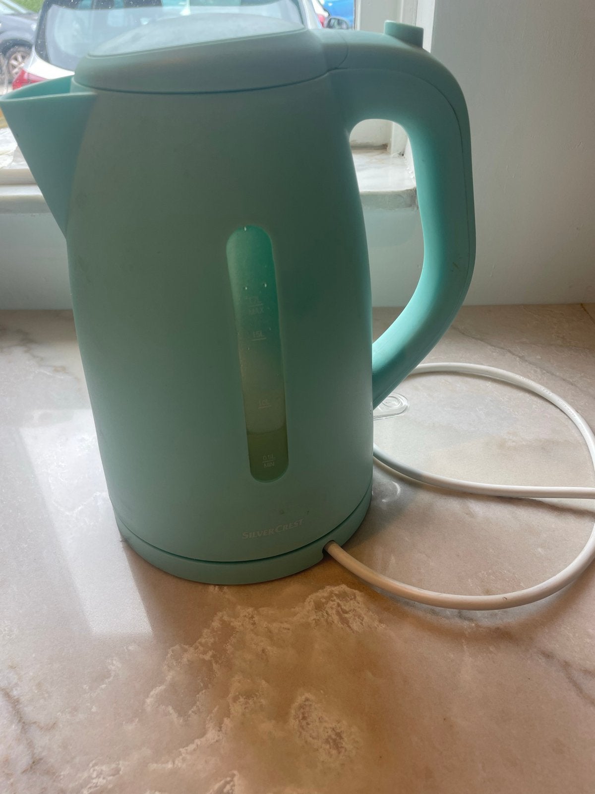 Silvercrest waterkoker - Lichtblauw, 1.7L, Witgoed en Apparatuur, Waterkokers, Gebruikt, 1 tot 2 liter, Draadloos, Ophalen of Verzenden