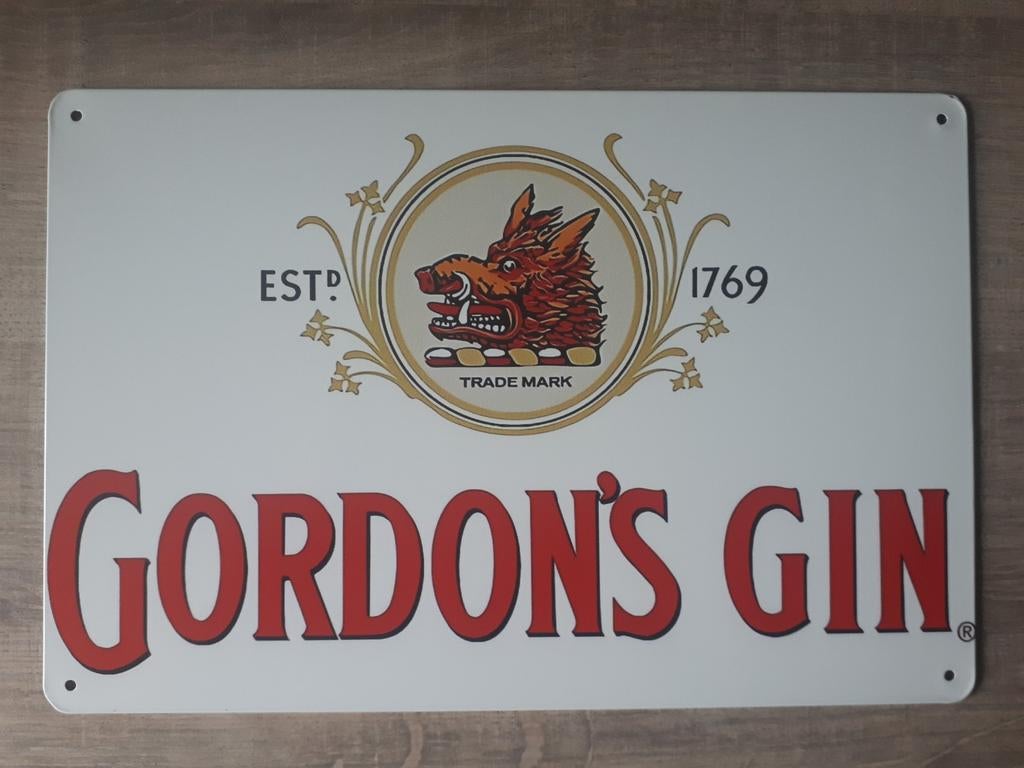 Gordon's Gin 20x30 cm Metalen Reclamebord, Verzamelen, Ophalen of Verzenden, Nieuw, Reclamebord