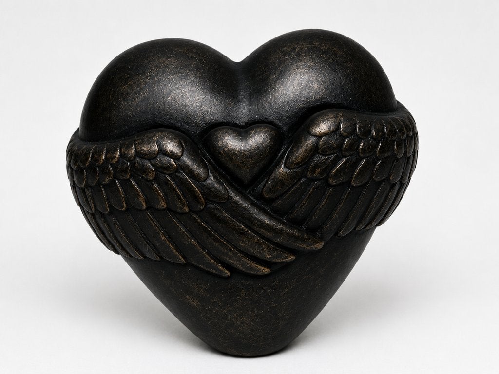 bronzen mini urn / HART MET VLEUGELS / BRONS / asurn, Nieuw, Info@huisentuindecoratiemarie.nl, Huis en tuin decoratie marie, Peize