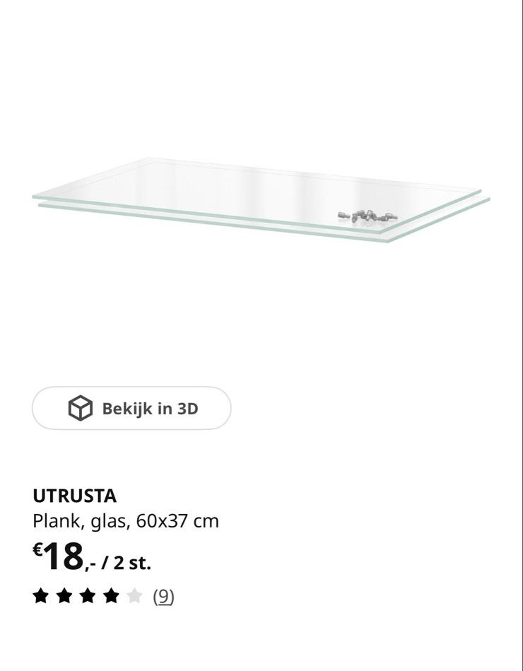 IKEA utrusta Glazen Plank 60x37 cm (2 stuks), Ophalen, Nieuw