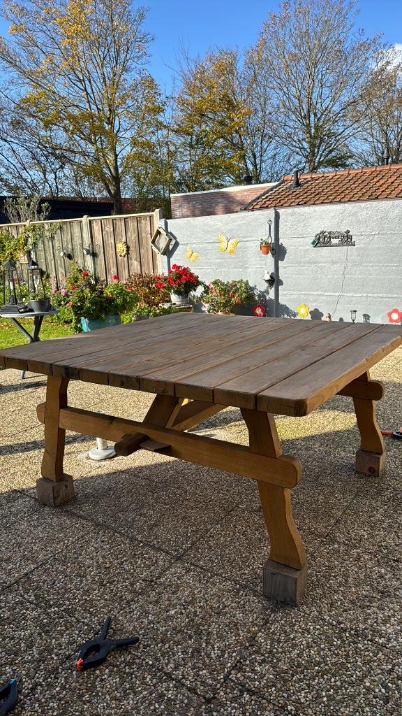 houten buiten tafel, Huis en Inrichting, Tafels | Eettafels, Ophalen, 150 tot 200 cm, Vierkant, Zo goed als nieuw