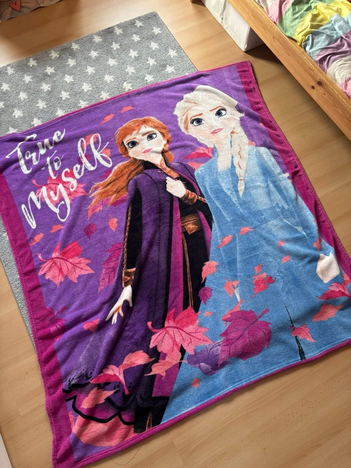 Frozen deken met Elsa en Anna - paars/blauw, Gebruikt, Meisje, Paars, Ophalen of Verzenden