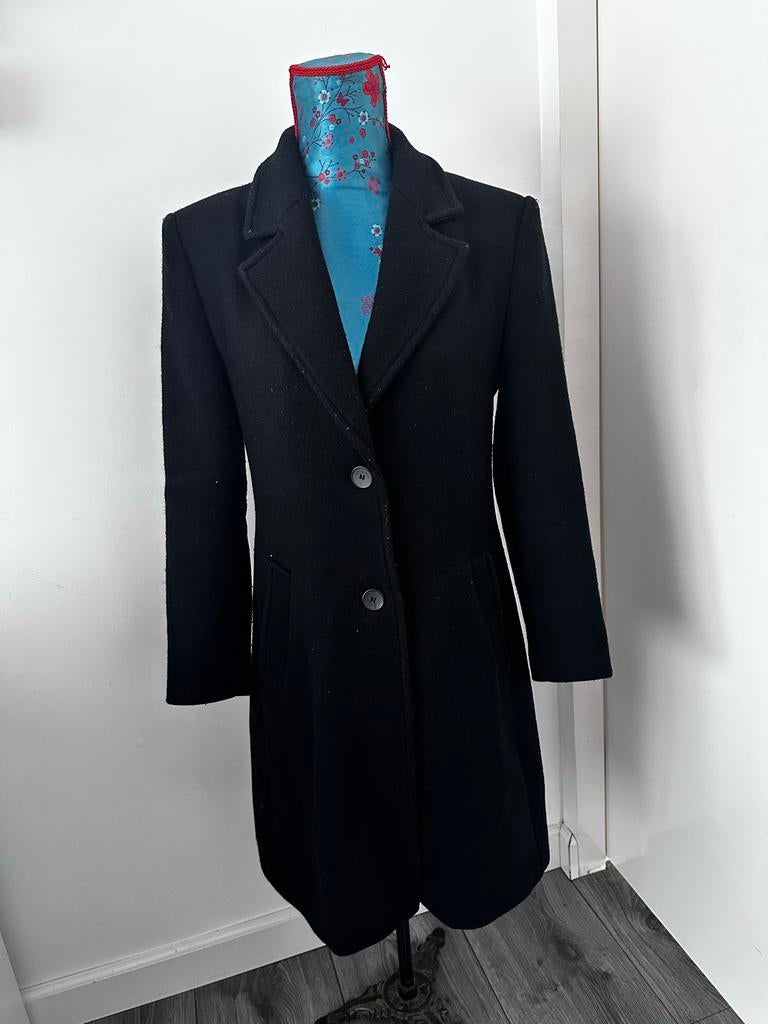Elegante zwarte wollen jas - Zara, Ophalen of Verzenden, Zo goed als nieuw, Maat 38/40 (M), Zwart