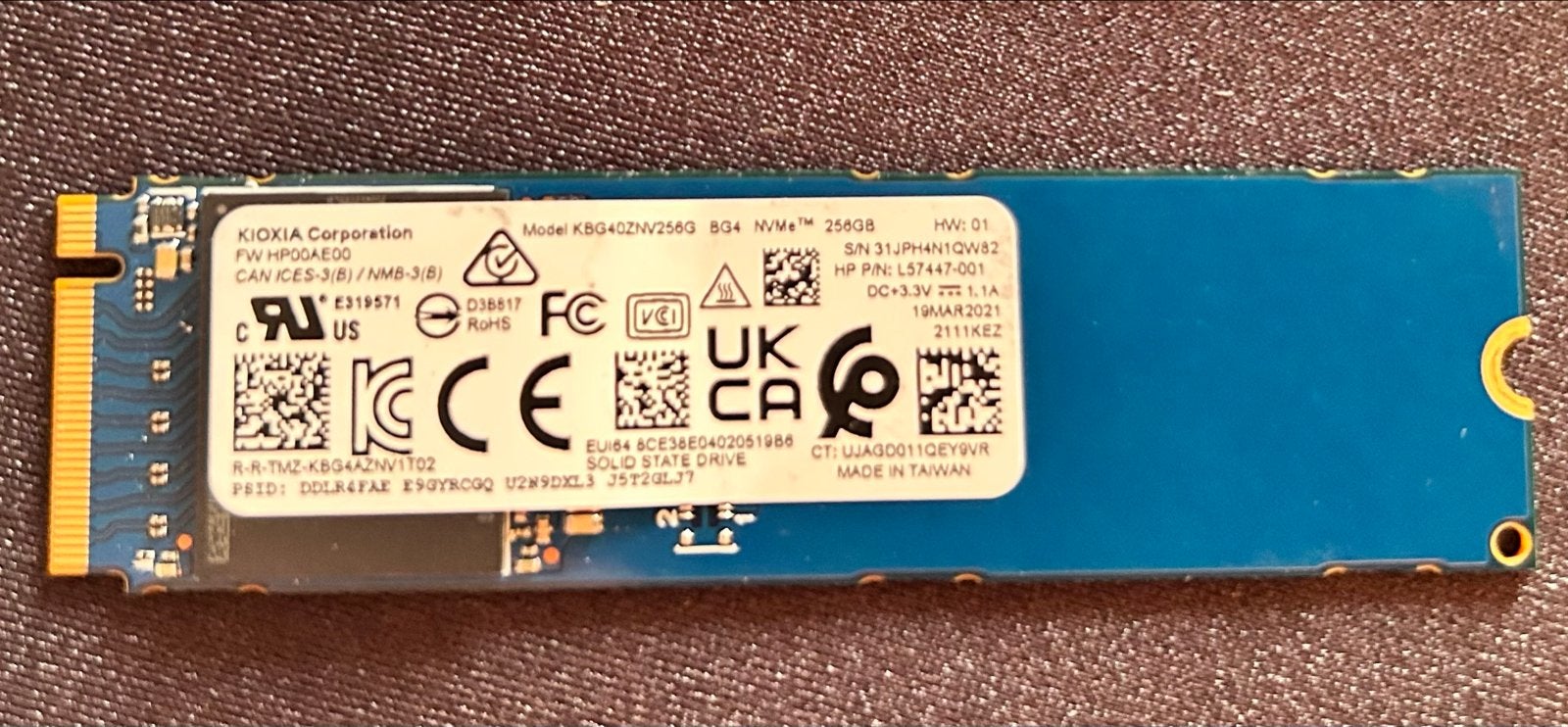 KIOXIA NVMe SSD 256GB M.2 - KBG40ZNV256G, Computers en Software, Harde schijven, Ophalen, Intern, Server, Zo goed als nieuw