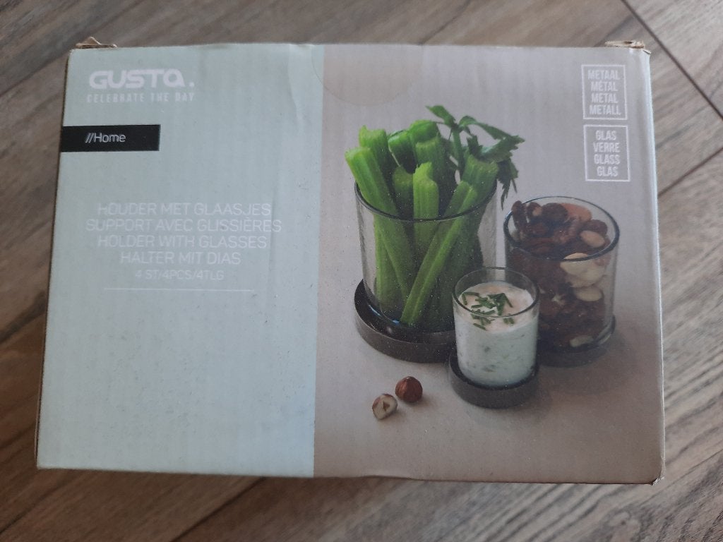 Gusta houder met glaasjes (4-delig), Overige stijlen, Nieuw, Ophalen of Verzenden, Glas